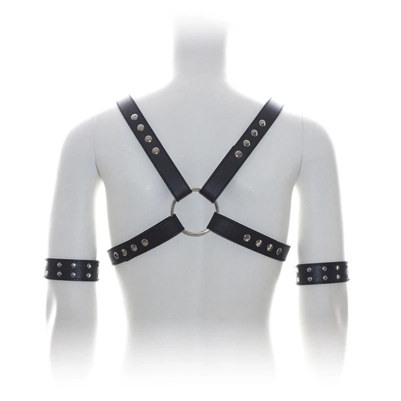 Sexual Gay Lingerie Leather Man Harness Belts  BDSM Bondage Fetish Men Clothes Punk Rave Goth X-Shape Chest Harness Straps