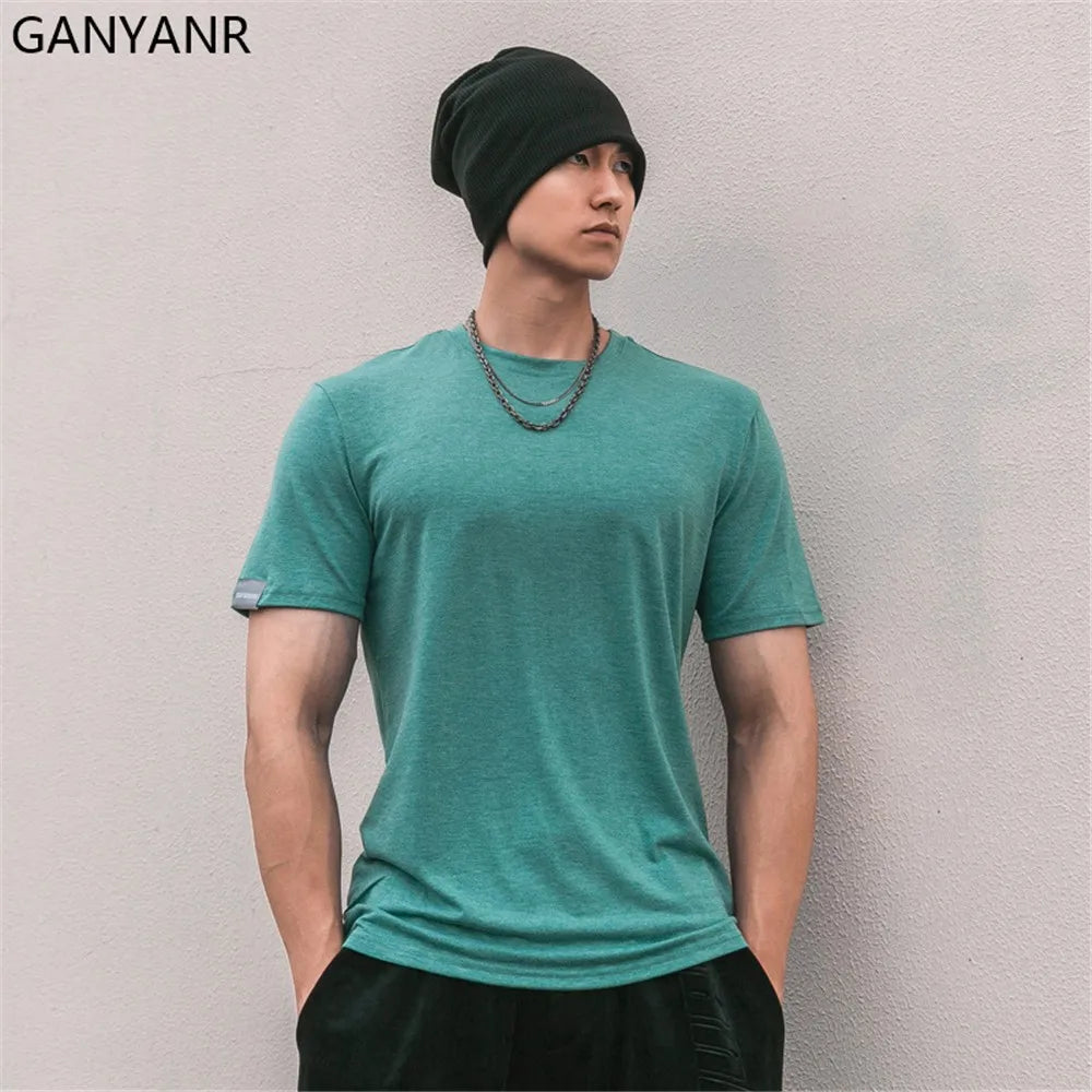 GANYANR Running T-Shirt Man Short Sleeve Fitness Compression Sports Active Wear Sportswear Gym Training Quick Dry Tee Jogging