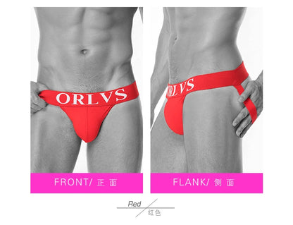 ORLVS Brand Sexy Gay Jockstrap Men Underwear Cotton Men Thong Breathable U Convex For Gay Low Waist Underpants Soft Hollow