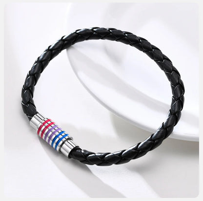 Vnox Rainbow Woven Leather LGBTQ Bracelets, Lesbians Gays Bisexuals Bracelet,Braided Pride Men Women Couple Friendship Jewelry