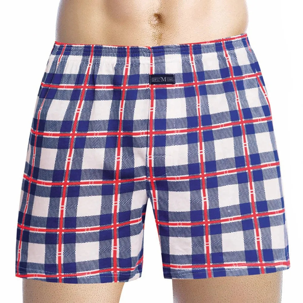 Boxershorts Men Casual Loose Plaid Wide Leg Cotton Boxer Short Home Underwear Sexy Underpants Sleep Bottoms Intimate Panties