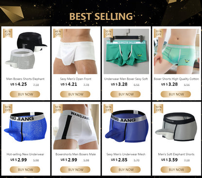 2Pcs/1Pcs Open Front Underwear Men Cotton Sexy Men's Boxer Shorts Panties Breathable Pouch Bulge Underpants Male