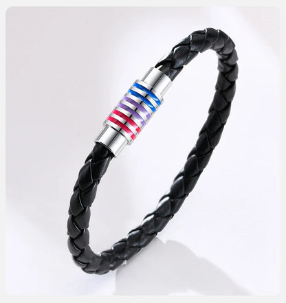 Vnox Rainbow Woven Leather LGBTQ Bracelets, Lesbians Gays Bisexuals Bracelet,Braided Pride Men Women Couple Friendship Jewelry