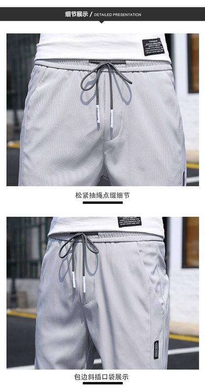 2021 Summer Thin Ice Silk Casual Shorts Men Slim Straight Trousers Solid Knee-length Shorts Men High Quality Beach Shorts Pants