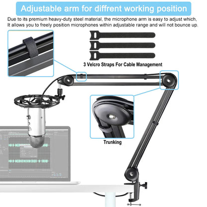 Shure SM7B Mic Boom Arm With Pop Filter Suspension Boom Scissor Arm Stand For Shure SM7B Microphone Heavy Duty Adjustable Holder