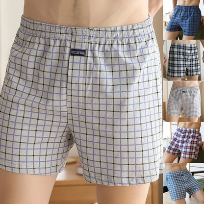 Boxershorts Men Casual Loose Plaid Wide Leg Cotton Boxer Short Home Underwear Sexy Underpants Sleep Bottoms Intimate Panties