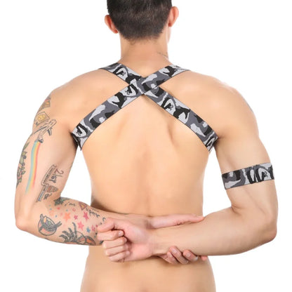 CLEVER-MENMODE Sexy Men Harness Lingerie Chest Strap Costume Elastic Bondage hombre Night Club Stage Wear With Arm Band