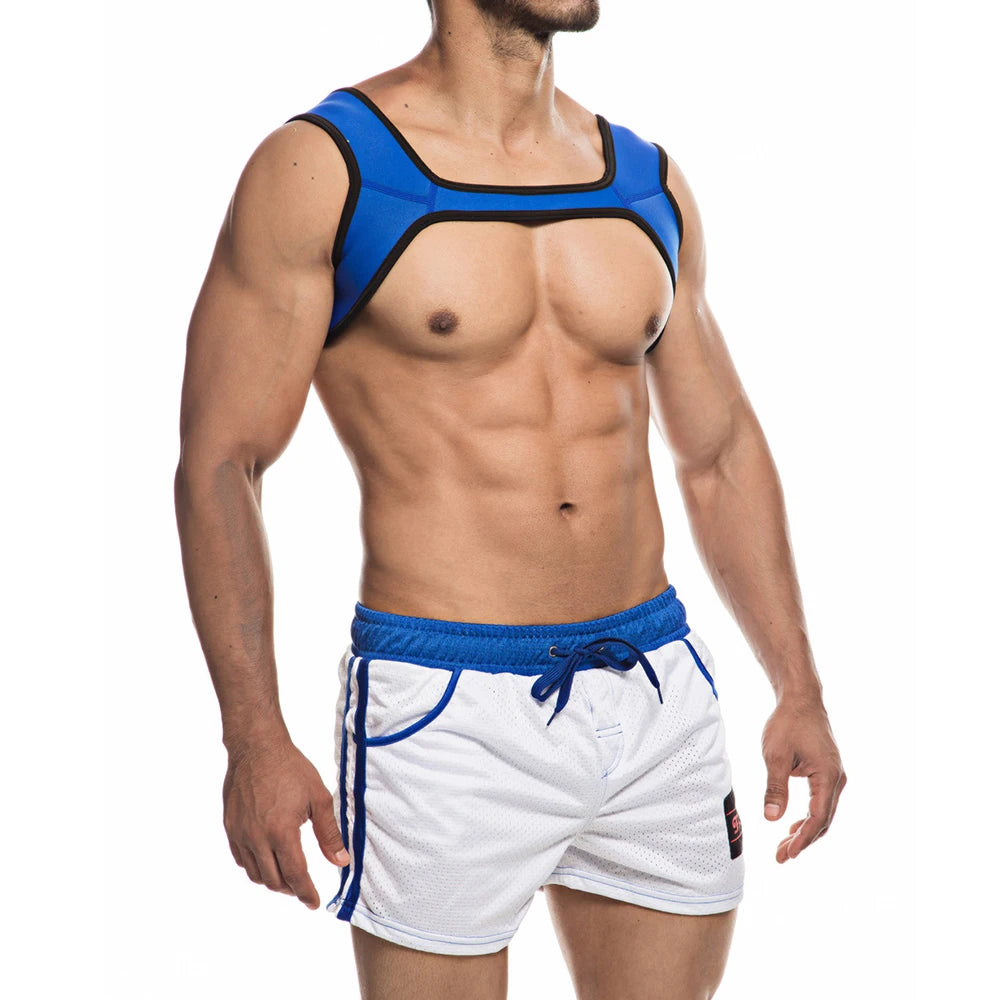 2PCS/Lots Men Neoprene Chest Harness+Causal Shorts Pants Workout Fitness Undershirts Underwear Shoulder Muscle Harness Trunks XL