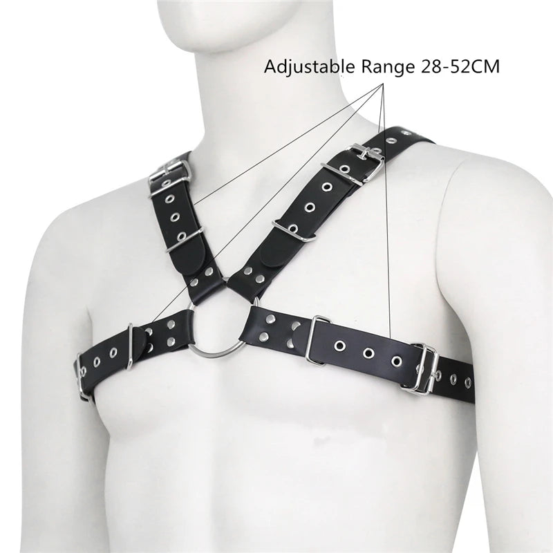 Leather Fetish Gay BDSM Men Harness Belts Adjustable Sexual Gay Bondage Clothing Body Chest Harness Straps for Rave Party Stage