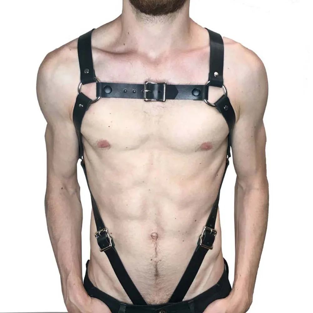 Gay PU Leather Body Harness Erotic Men Bdsm Bondage Sexy Lingerie Club Shoulder Straps Cosplay Costumes Gothic Belt Fetish Wear