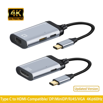 Mini DP Rj45 Adapter 4K 60HZ Type-C Video Converter with PD 100W To HDMI-Compatible VGA DP for MacBook Air Pro Switch