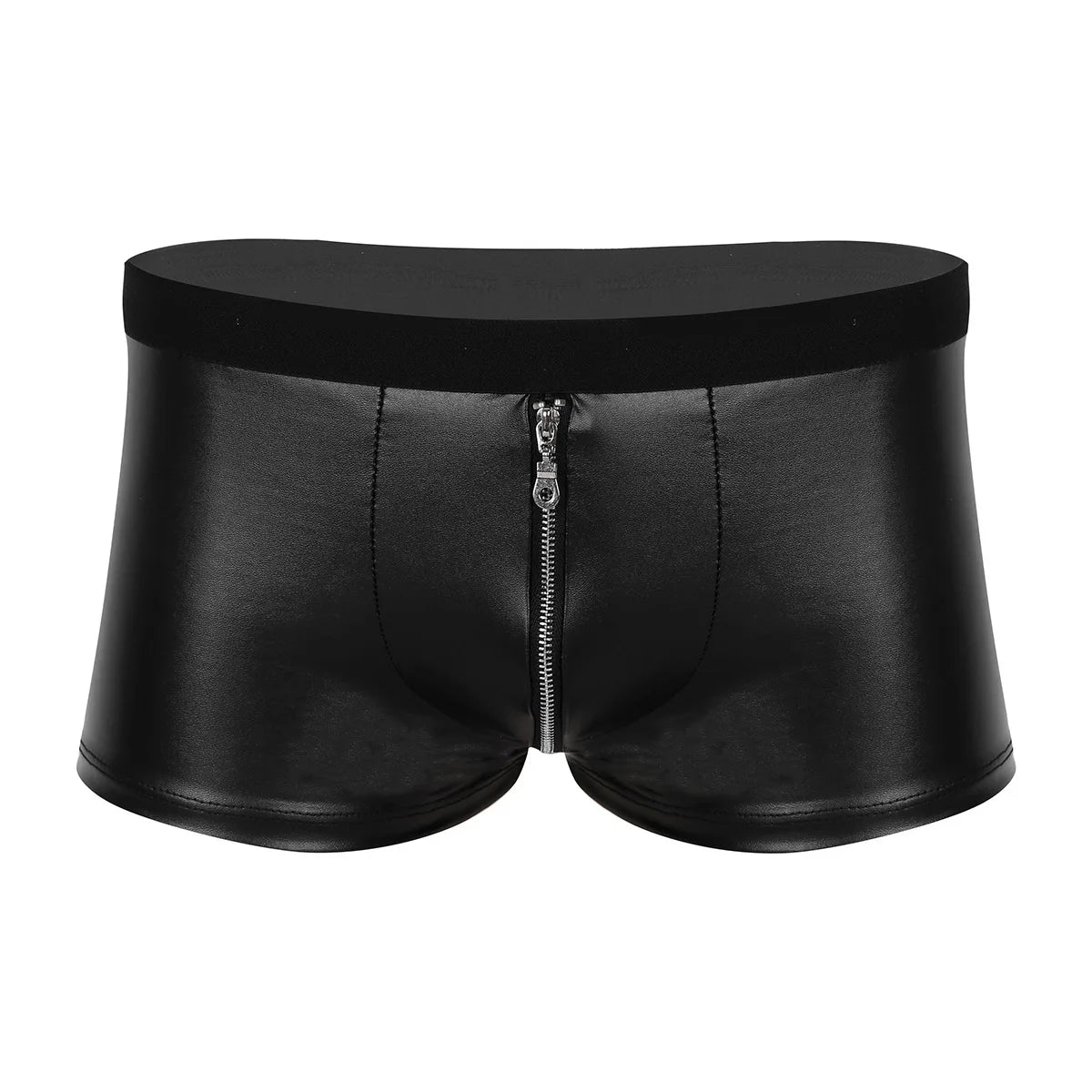 iEFiEL Mens Sexy Lingerie Panties Faux Leather Zipper Jockstraps Bulge Pouch Gay Sexy Clubwear Boxer Shorts Underwear Underpants