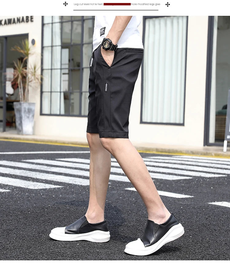 2021 Summer Thin Ice Silk Casual Shorts Men Slim Straight Trousers Solid Knee-length Shorts Men High Quality Beach Shorts Pants