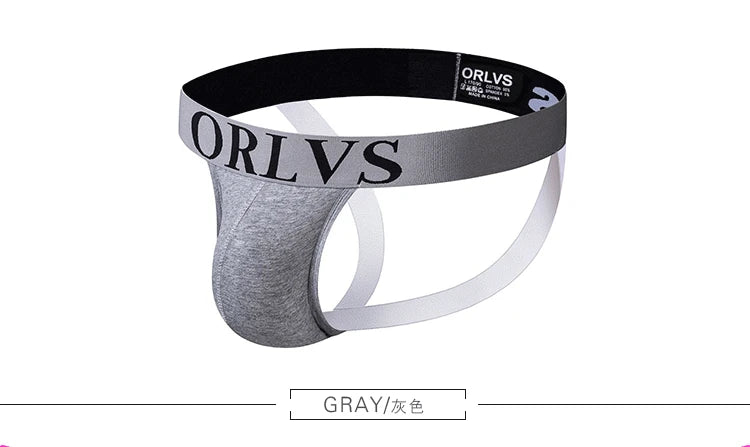 ORLVS Brand Sexy Gay Jockstrap Men Underwear Cotton Men Thong Breathable U Convex For Gay Low Waist Underpants Soft Hollow