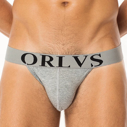 ORLVS Brand Sexy Gay Jockstrap Men Underwear Cotton Men Thong Breathable U Convex For Gay Low Waist Underpants Soft Hollow