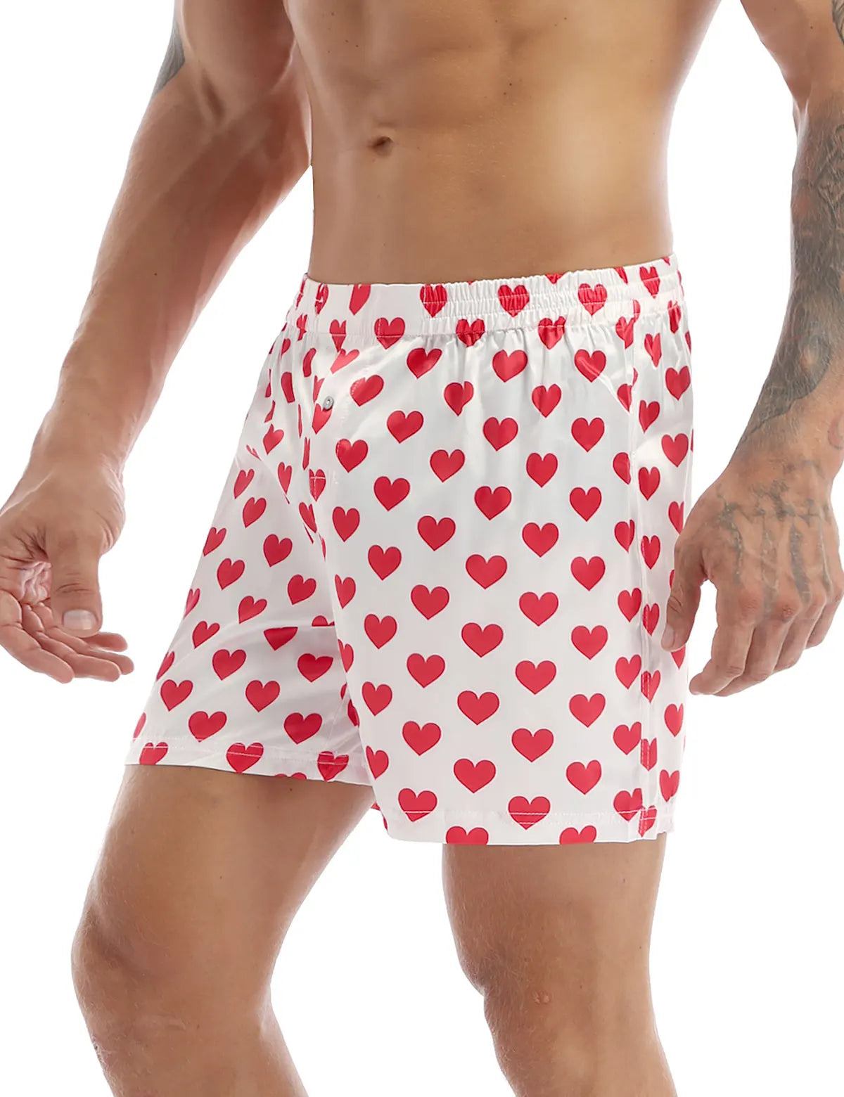 Men's Boxers Shorts Silk Sleepwear Underwear Heart Print Bottoms Lounge Beach Shorts Lightweight Loose Sports Lounge Hot Pants