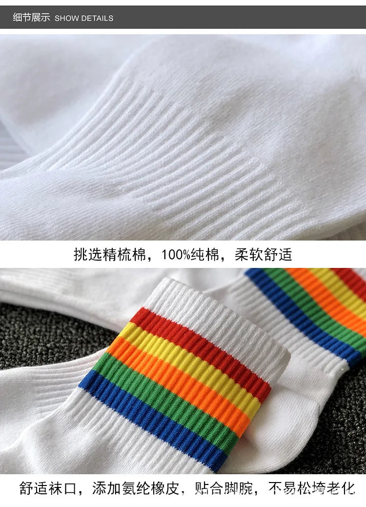 Fashion Mens Socks Hip Hop Cotton Rainbow Stripes Classic Warm Casual Tide Harajuku Funny Pop Korean Socks skarpetki meskie Sox