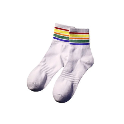 Fashion Mens Socks Hip Hop Cotton Rainbow Stripes Classic Warm Casual Tide Harajuku Funny Pop Korean Socks skarpetki meskie Sox