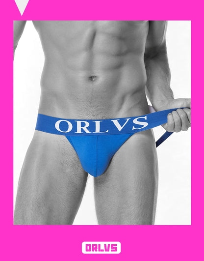 ORLVS Brand Sexy Gay Jockstrap Men Underwear Cotton Men Thong Breathable U Convex For Gay Low Waist Underpants Soft Hollow