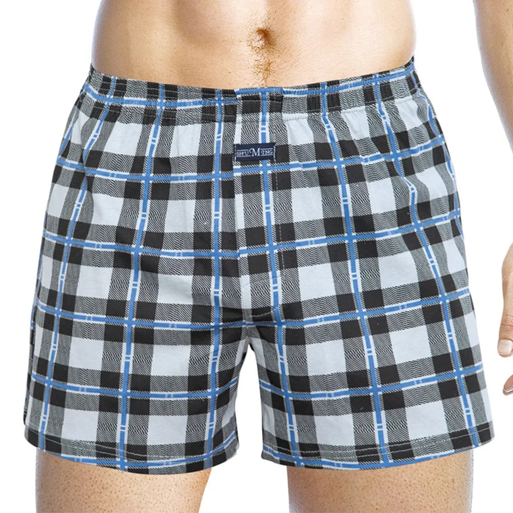 Boxershorts Men Casual Loose Plaid Wide Leg Cotton Boxer Short Home Underwear Sexy Underpants Sleep Bottoms Intimate Panties