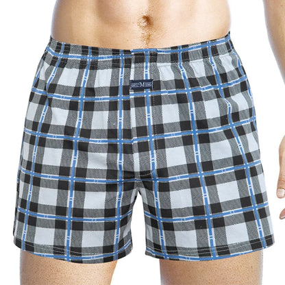 Boxershorts Men Casual Loose Plaid Wide Leg Cotton Boxer Short Home Underwear Sexy Underpants Sleep Bottoms Intimate Panties