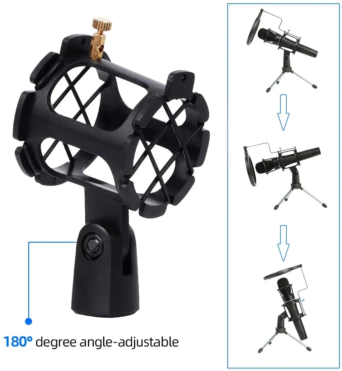 Depusheng Microphone Tripod Stand Foldable Desktop Microphone Bracket with Shock Mount Mic Holder Clip and Pop Filter