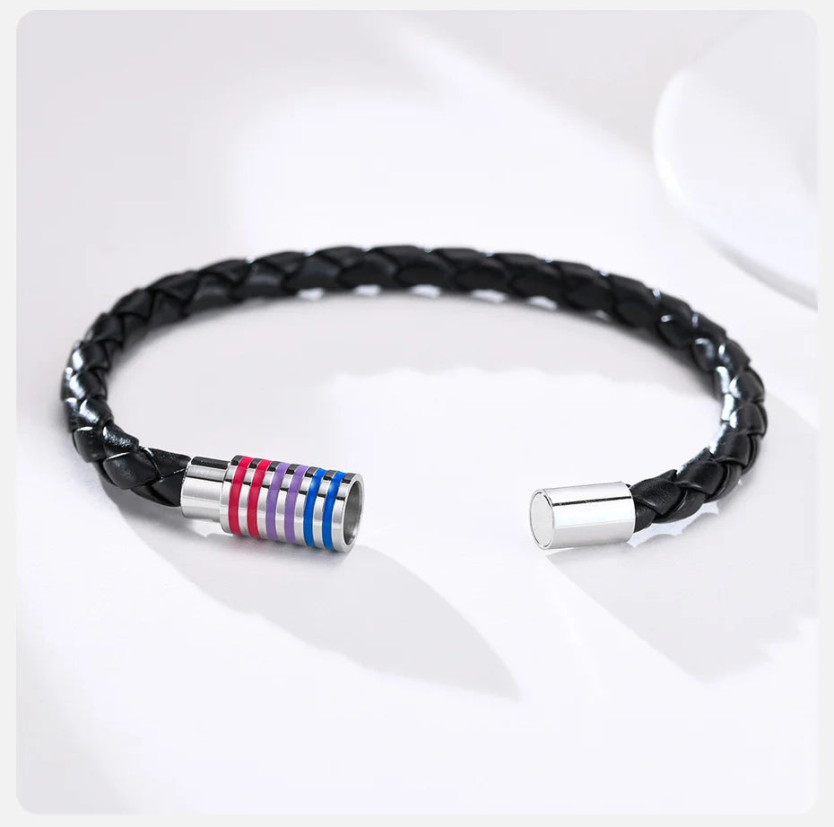 Vnox Rainbow Woven Leather LGBTQ Bracelets, Lesbians Gays Bisexuals Bracelet,Braided Pride Men Women Couple Friendship Jewelry