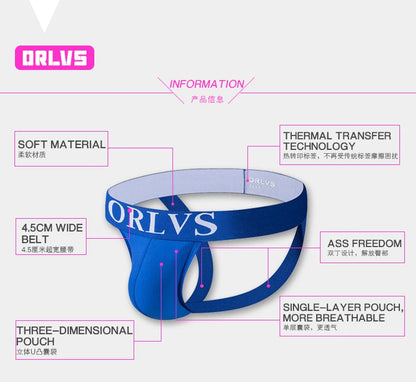 ORLVS Brand Sexy Gay Jockstrap Men Underwear Cotton Men Thong Breathable U Convex For Gay Low Waist Underpants Soft Hollow