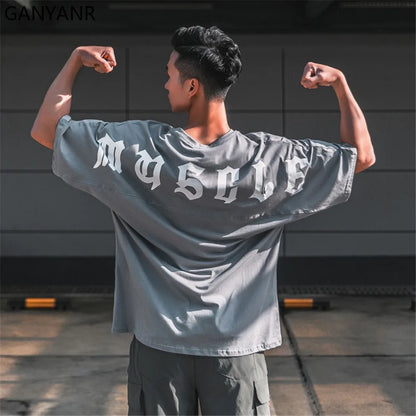 GANYANR Running T-Shirt Man Short Sleeve Fitness Compression Sports Active Wear Sportswear Gym Training Quick Dry Tee Jogging