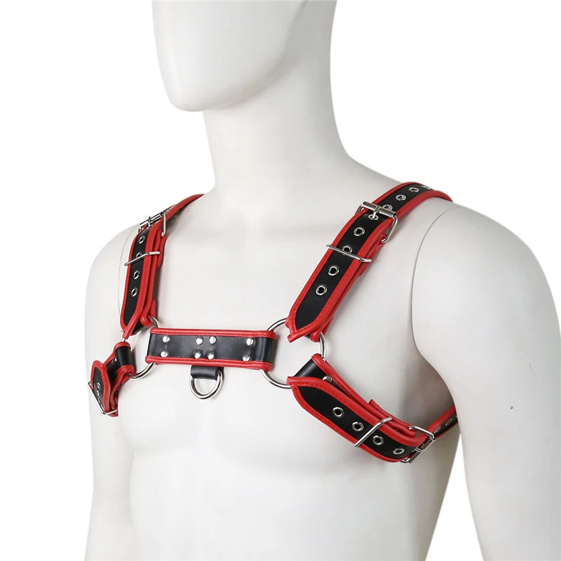 Leather Fetish Gay BDSM Men Harness Belts Adjustable Sexual Gay Bondage Clothing Body Chest Harness Straps for Rave Party Stage