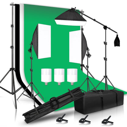 SH Photography Photo Studio Lighting Kit Including 2x2M Photo Background Muslin Backdrops And Green Background With Portable Bag