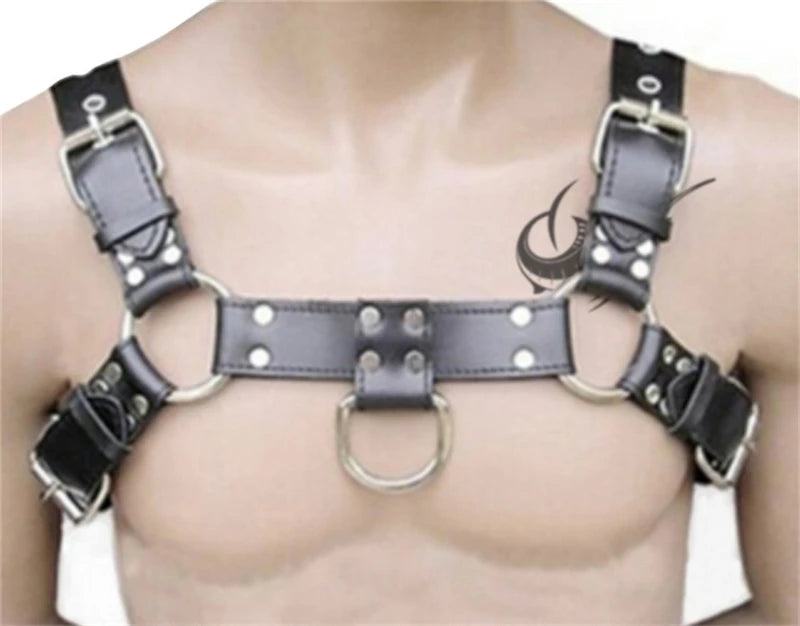 Sexual Gay Lingerie Leather Man Harness Belts  BDSM Bondage Fetish Men Clothes Punk Rave Goth X-Shape Chest Harness Straps