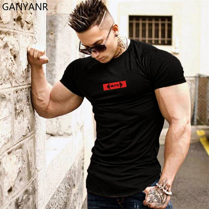 GANYANR Running T-Shirt Man Short Sleeve Fitness Compression Sports Active Wear Sportswear Gym Training Quick Dry Tee Jogging