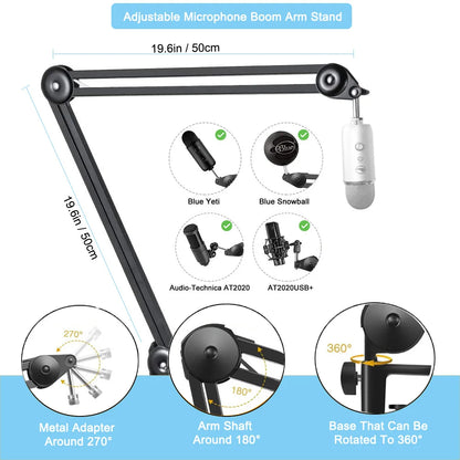 Shure SM7B Mic Boom Arm With Pop Filter Suspension Boom Scissor Arm Stand For Shure SM7B Microphone Heavy Duty Adjustable Holder