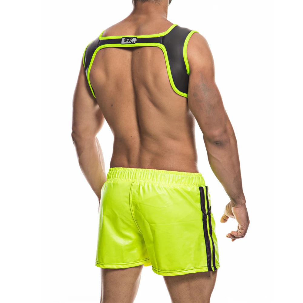 2PCS/Lots Men Neoprene Chest Harness+Causal Shorts Pants Workout Fitness Undershirts Underwear Shoulder Muscle Harness Trunks XL