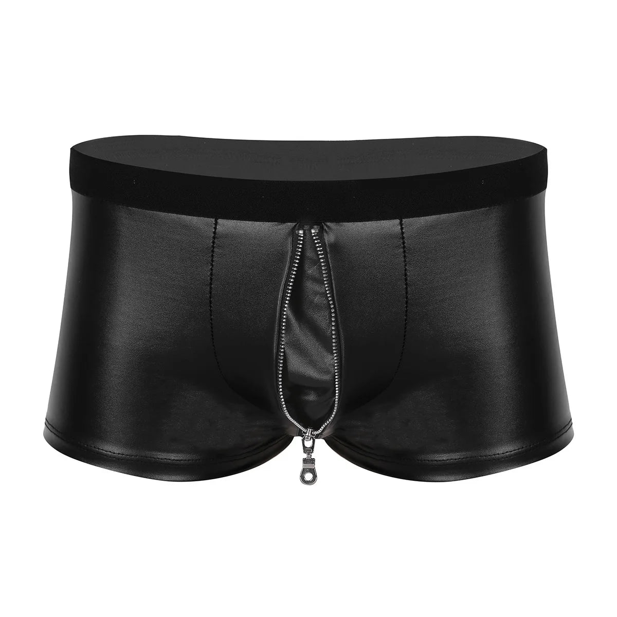 iEFiEL Mens Sexy Lingerie Panties Faux Leather Zipper Jockstraps Bulge Pouch Gay Sexy Clubwear Boxer Shorts Underwear Underpants