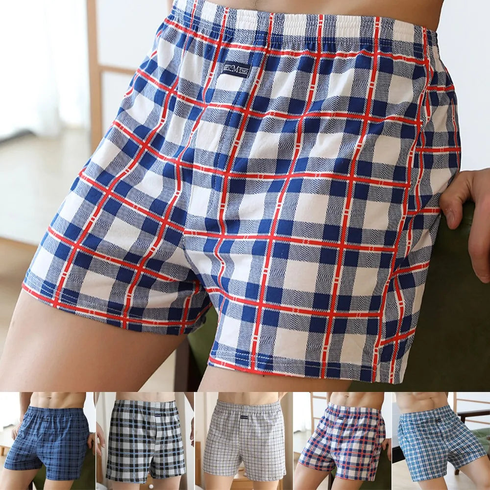 Boxershorts Men Casual Loose Plaid Wide Leg Cotton Boxer Short Home Underwear Sexy Underpants Sleep Bottoms Intimate Panties