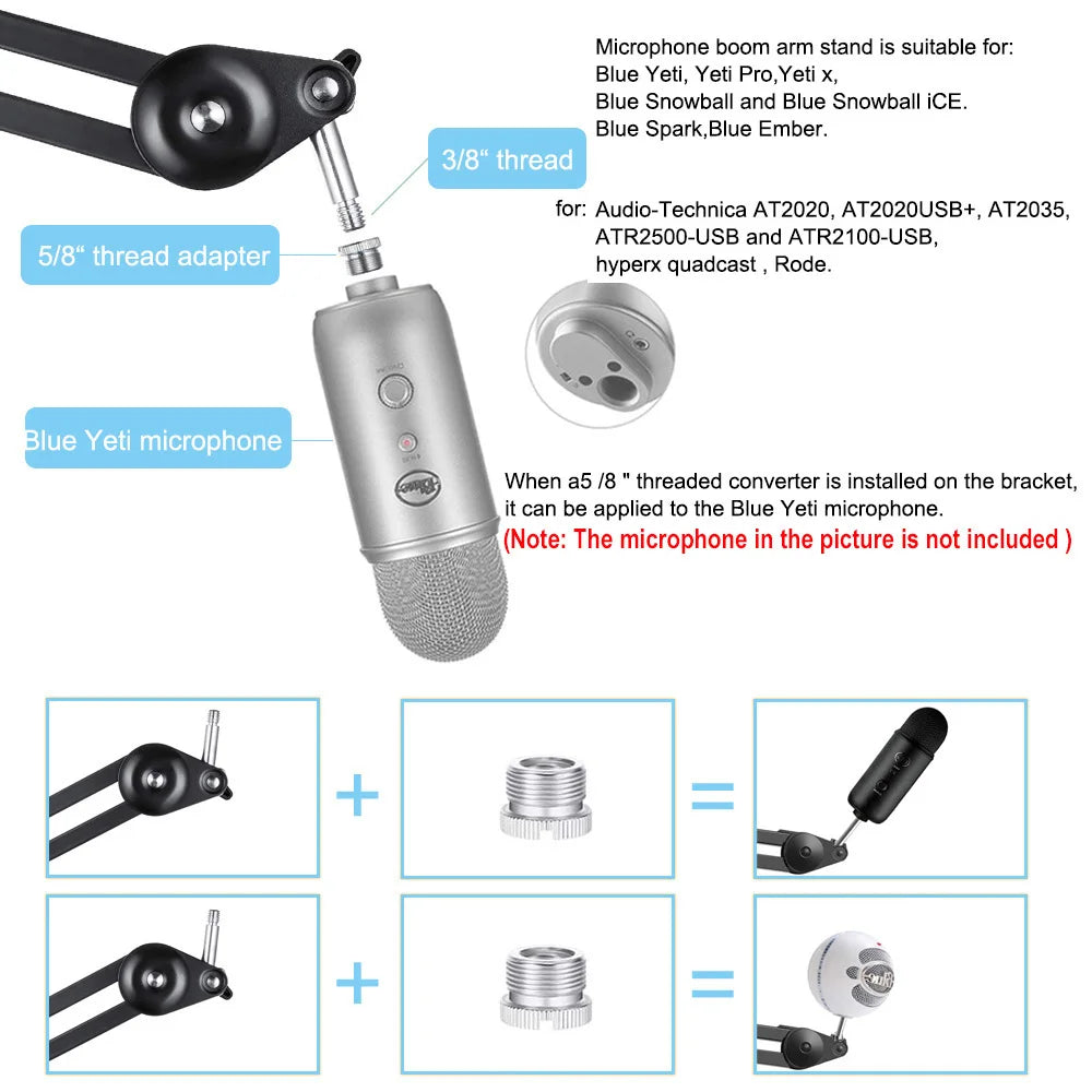 Shure SM7B Mic Boom Arm With Pop Filter Suspension Boom Scissor Arm Stand For Shure SM7B Microphone Heavy Duty Adjustable Holder