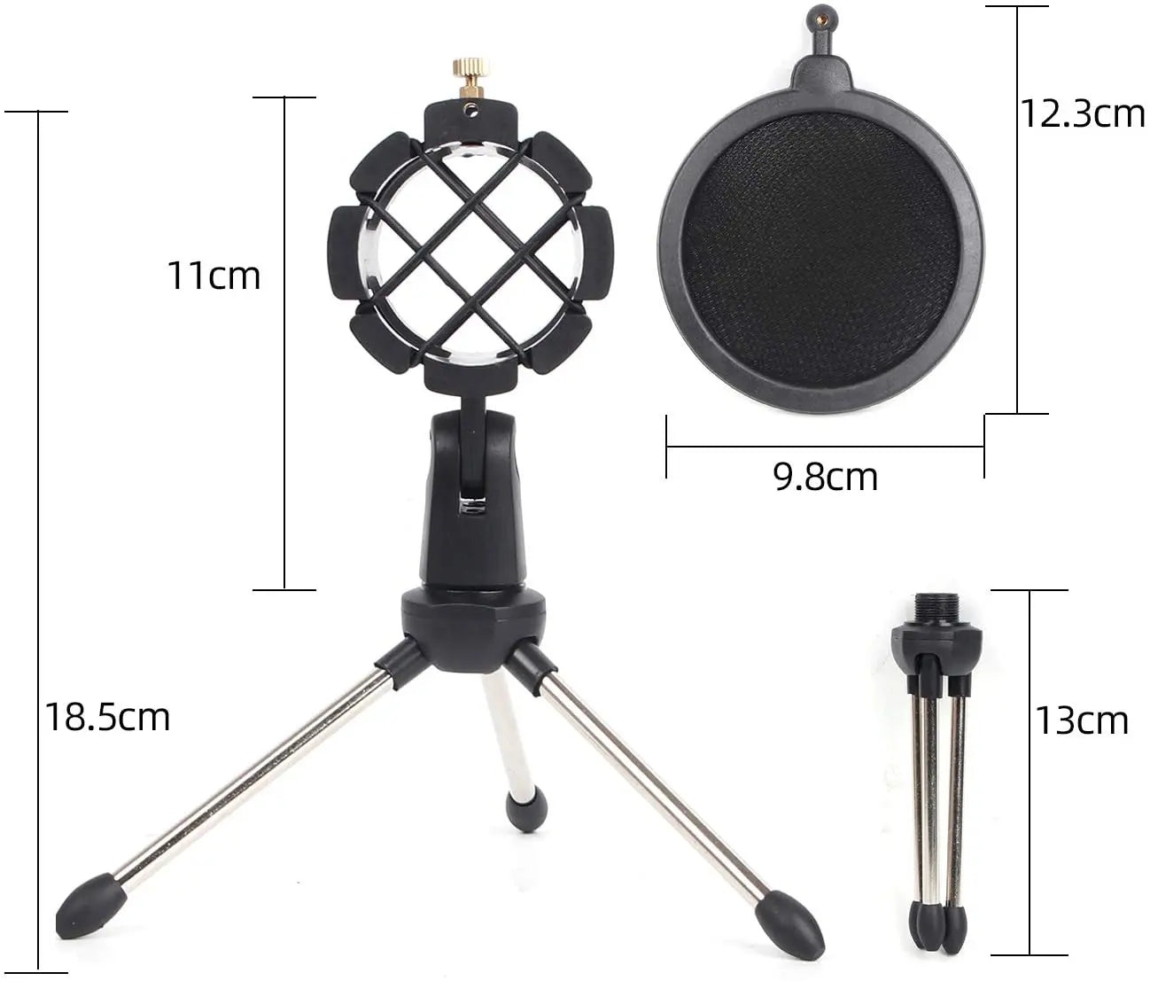 Depusheng Microphone Tripod Stand Foldable Desktop Microphone Bracket with Shock Mount Mic Holder Clip and Pop Filter