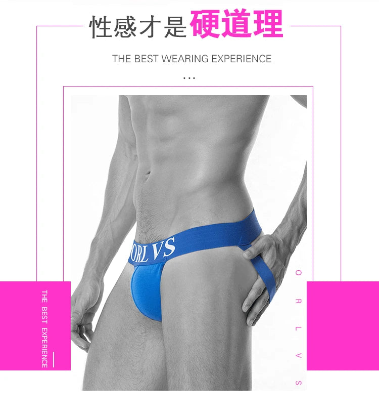 ORLVS Brand Sexy Gay Jockstrap Men Underwear Cotton Men Thong Breathable U Convex For Gay Low Waist Underpants Soft Hollow