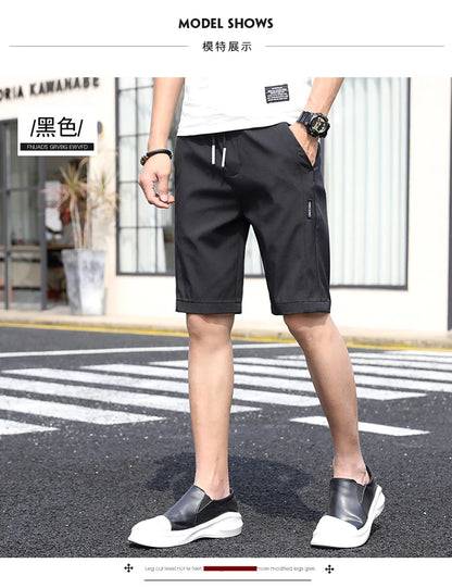 2021 Summer Thin Ice Silk Casual Shorts Men Slim Straight Trousers Solid Knee-length Shorts Men High Quality Beach Shorts Pants