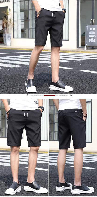 2021 Summer Thin Ice Silk Casual Shorts Men Slim Straight Trousers Solid Knee-length Shorts Men High Quality Beach Shorts Pants