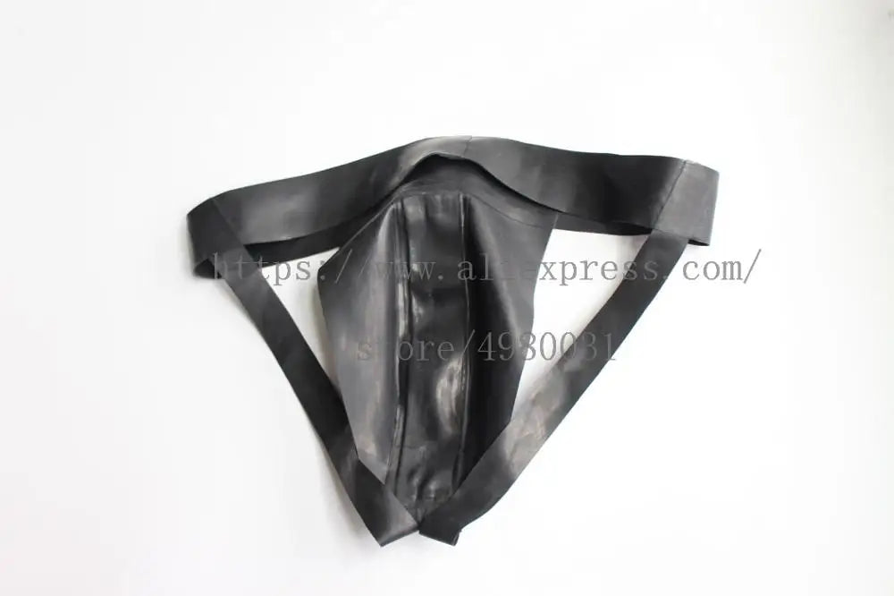 Cool and sexy jockstraps men's black latex T-back with front zipper and made of 100% real & natural latex materials