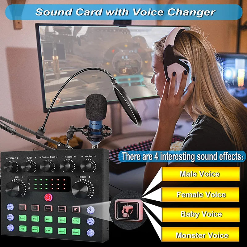 Professional Podcast Music Studio Recording Karaoke Condenser Microphone Game Live Broadcast KTV Sound Audio Card Kit for Stream