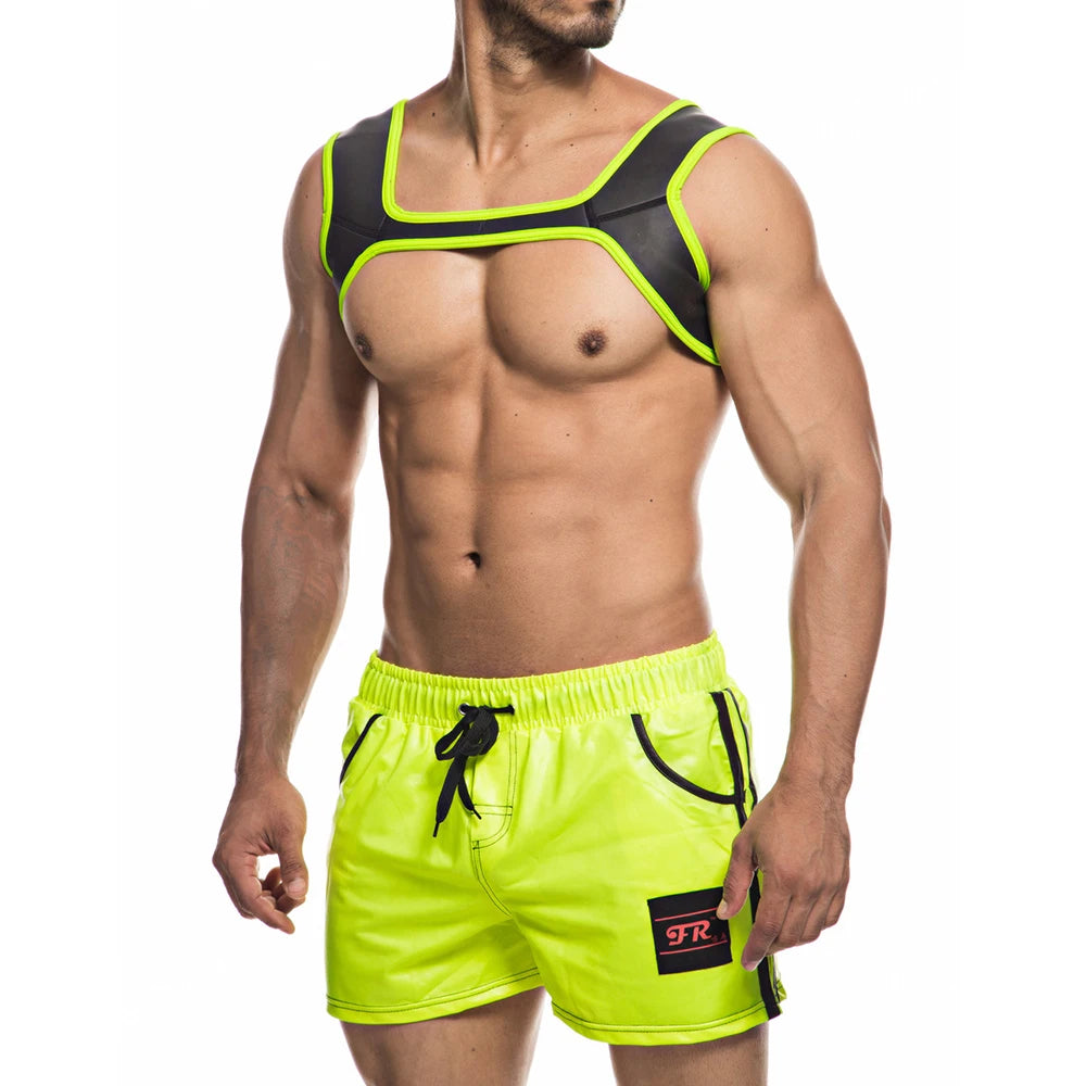 2PCS/Lots Men Neoprene Chest Harness+Causal Shorts Pants Workout Fitness Undershirts Underwear Shoulder Muscle Harness Trunks XL