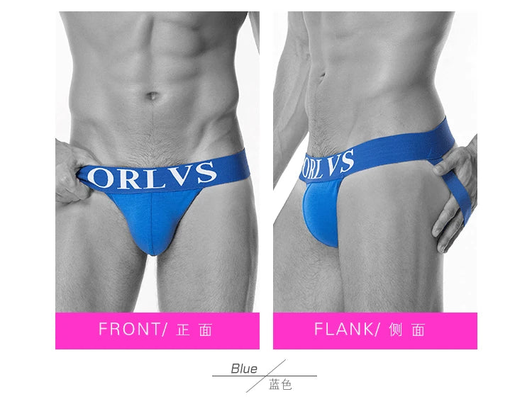 ORLVS Brand Sexy Gay Jockstrap Men Underwear Cotton Men Thong Breathable U Convex For Gay Low Waist Underpants Soft Hollow