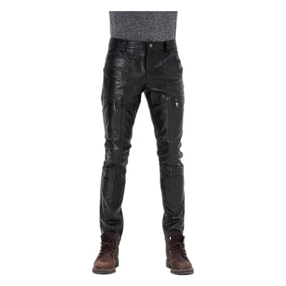 Men's Genuine Sheepskin Motorcycle Leather Pants, Male Tights, Cycling Trousers, Autumn, Winter