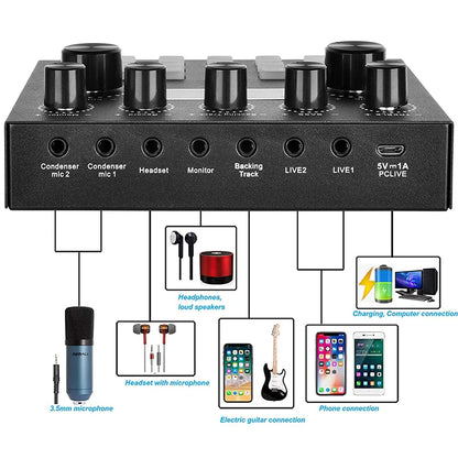 Professional Podcast Music Studio Recording Karaoke Condenser Microphone Game Live Broadcast KTV Sound Audio Card Kit for Stream