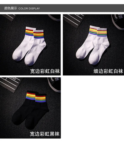 Fashion Mens Socks Hip Hop Cotton Rainbow Stripes Classic Warm Casual Tide Harajuku Funny Pop Korean Socks skarpetki meskie Sox