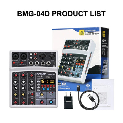 4 Channels Audio Sound Mixer Mixing DJ Console USB with 48V Phantom Power 16 DSP Effects